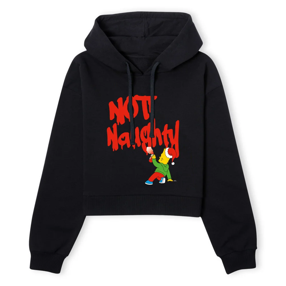 The Simpsons Bart Not Naughty Women's Cropped Hoodie - Black - XS - Black Image 1