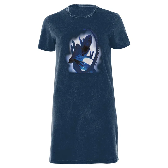Alien Through The Smoke Women's T-Shirt Dress - Navy Acid Wash