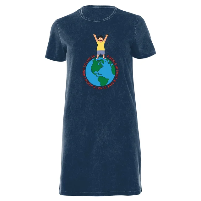 Bob's Burgers A World Without Women's T-Shirt Dress - Navy Acid Wash