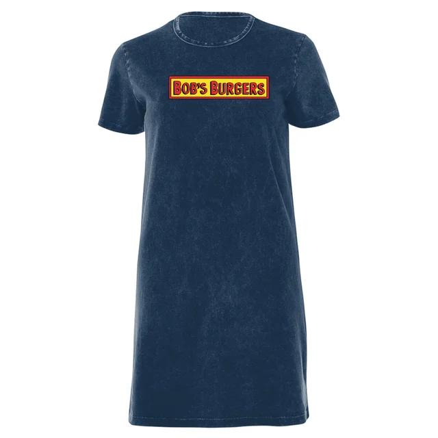 Bob's Burgers Block Logo Women's T-Shirt Dress - Navy Acid Wash