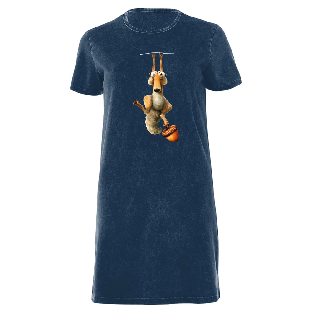 Ice Age Scrat Women's T-Shirt Dress - Navy Acid Wash - XXL - Navy Acid Wash Image 1