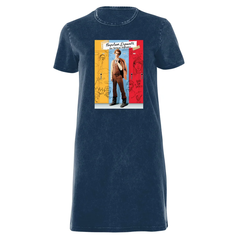 Napoleon Dynamite Poster Women's T-Shirt Dress - Navy Acid Wash - XXL - Navy Acid Wash Image 1