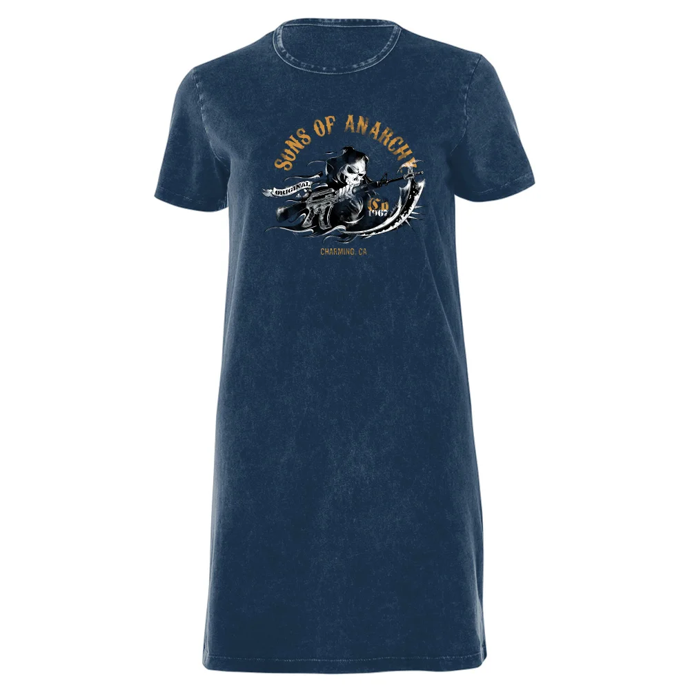 Sons of Anarchy Reaper Illustration Women's T-Shirt Dress - Navy Acid Wash - XXL - Navy Acid Wash Image 1