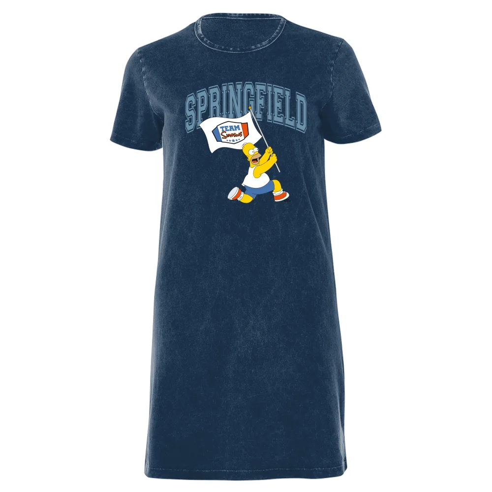 The Simpsons Springfield Team Women's T-Shirt Dress - Navy Acid Wash - XXL - Navy Acid Wash Image 1