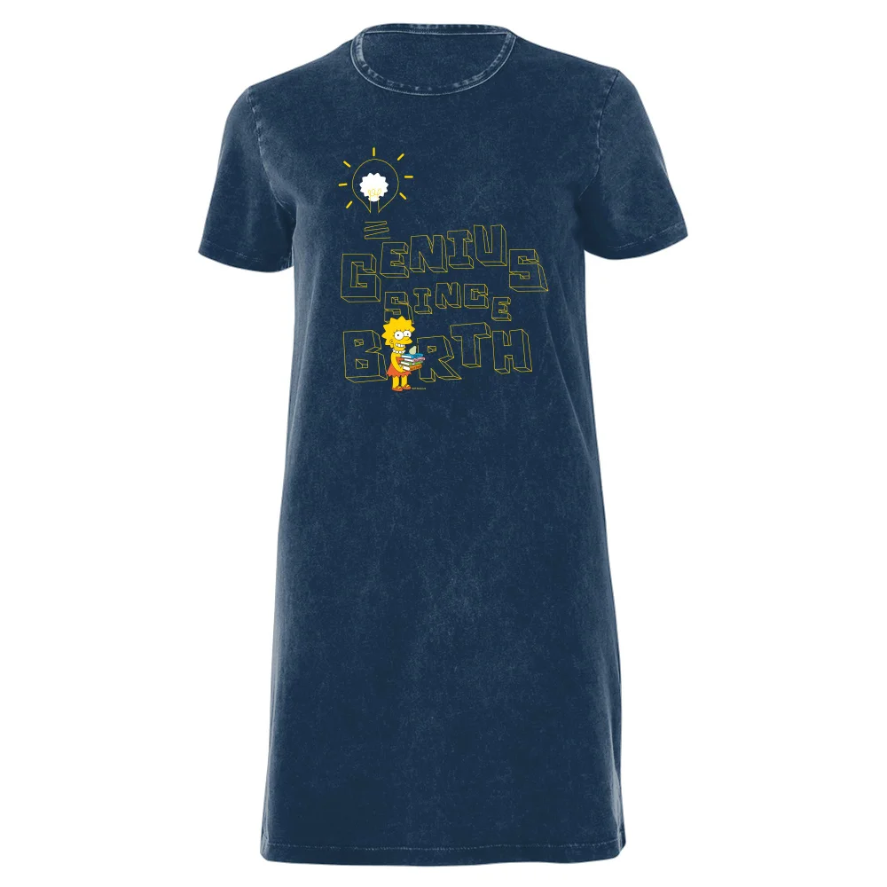 The Simpsons Genius Since Birth Women's T-Shirt Dress - Navy Acid Wash - XXL - Navy Acid Wash Image 1