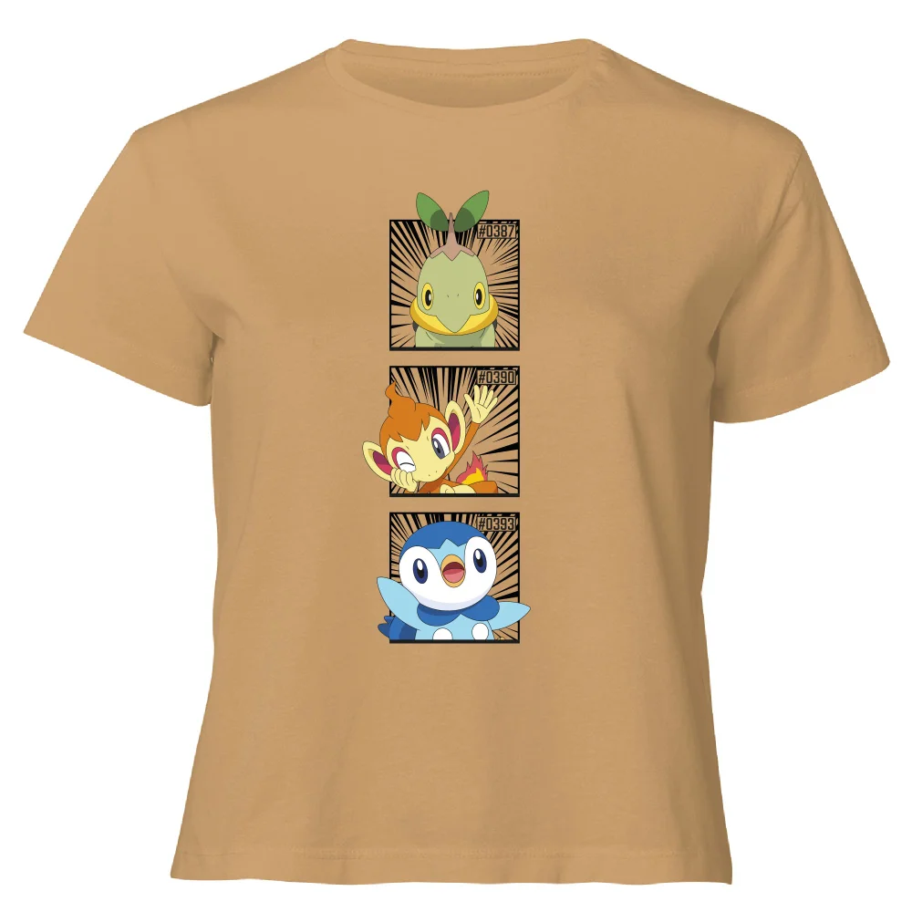 Pokemon Generation 4 Starters Women's Cropped T-Shirt - Tan - XL Image 1