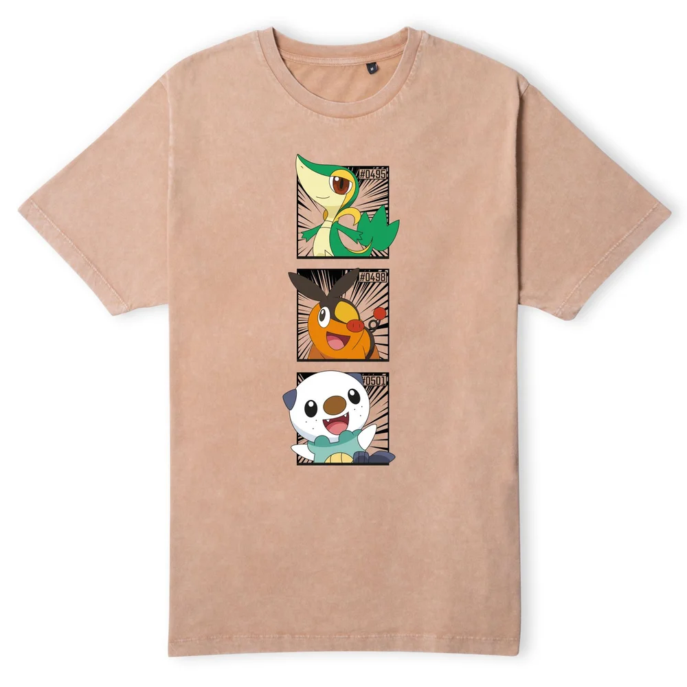 Pokemon Generation 5 Starters Men's T-Shirt - Tan Acid Wash - S Image 1