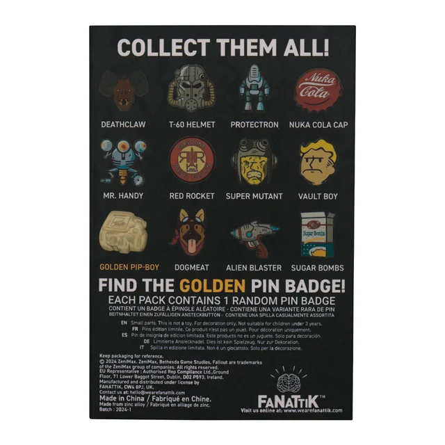 Fallout Mystery Pin Badge CDU Containing 12 Blind Boxes by Fanattik