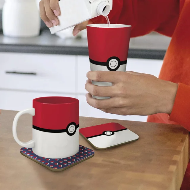 Pokémon Pokeball Mug, 400ml Glass & 2 Coasters Collectable Gift Box