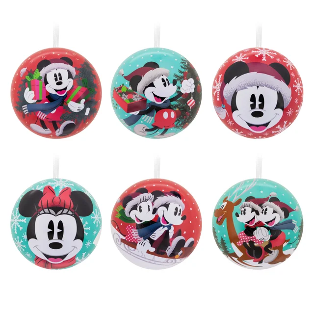 Hallmark Disney Mickey & Minnie Mouse Tin Ball Christmas Ornaments, Pack of 12