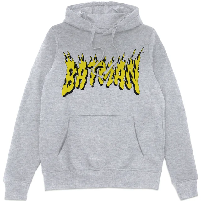 DC Comics Batman Text Fire Hoodie - Grey