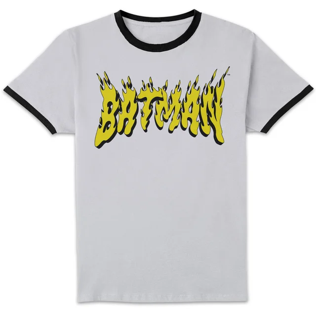 DC Comics Batman Text Fire Unisex Ringer T-Shirt - White/Black