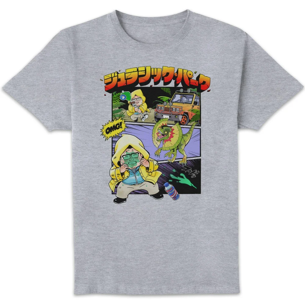 Jurassic Park Anime Splat Scene Anime Unisex T-Shirt - Grey - L Image 1
