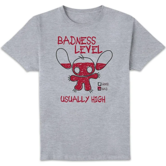 Disney Stitch Badness Level Unisex T-Shirt - Grey