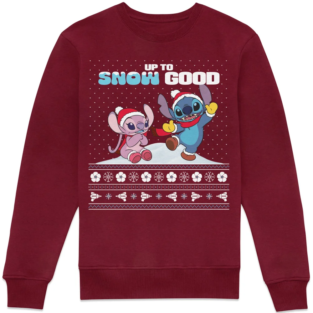Disney Lilo & Stitch Christmas Jumper Sweatshirt - Burgundy - XS Image 1