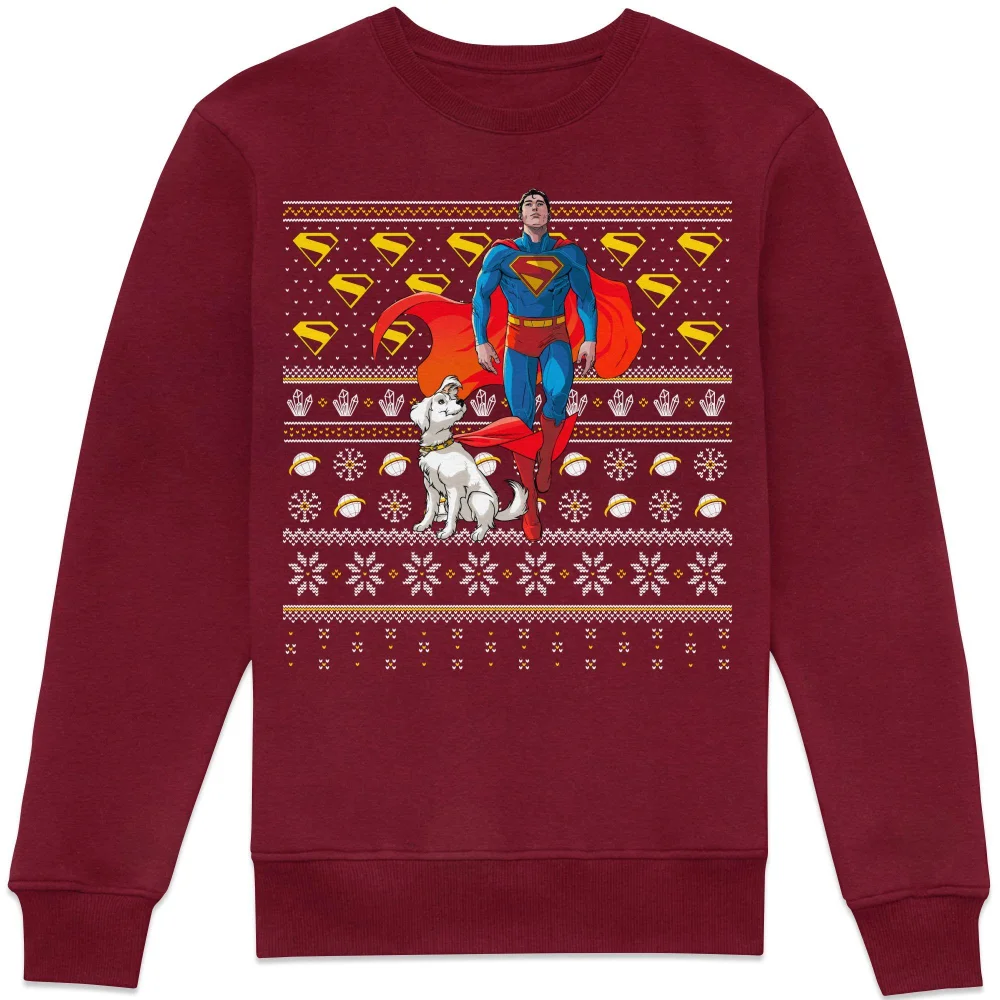 Superman And Krypto Christmas Sweatshirt - Burgundy - L Image 1