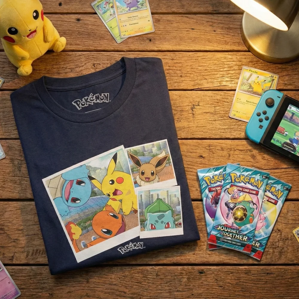 Pokémon Walking Along the Waterfront T-Shirt & Pokémon TCG Bundle - 3 x Journey Together Booster Packs - XXL Image 1