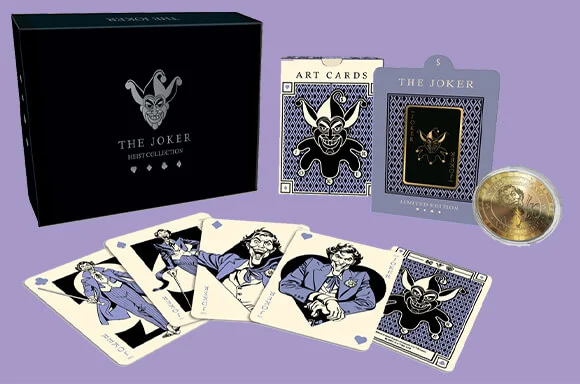 THE JOKER <br>COLLECTIBLE PIN BADGE, COIN & ART CARD